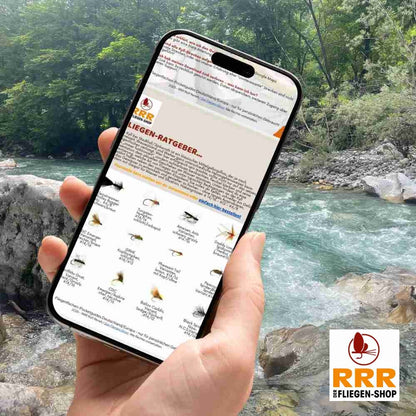 Gezeigt wird ein Mockup einer Darstellung des Pocketguides bestehend aus Hand und Smartphone vor einem fließendem Bach.