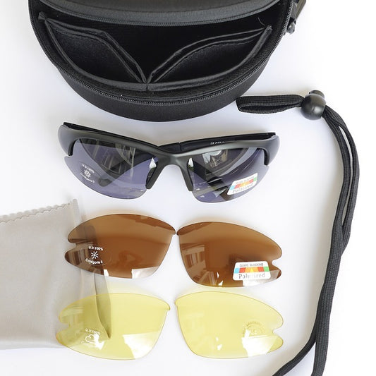 Zu sehen ist eine Polbrille mit 3 versch. Tönungen