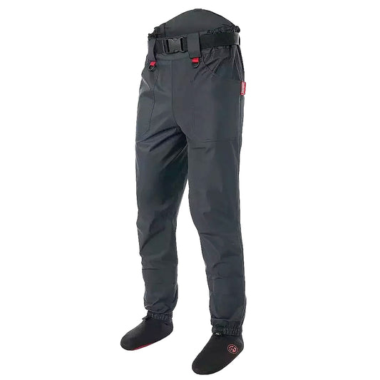 zu sehen ist eine Finntrail halbhohe Wathose mit verschiedenen Detail zum Fliegenfischen am Bach und im Sommer